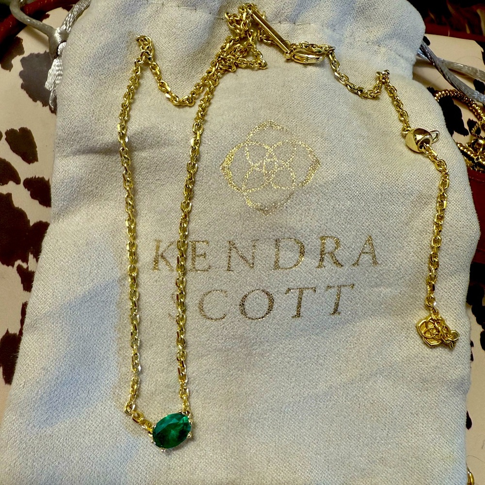 Kendra Scott Gold Necklace with Emerald Green Accent